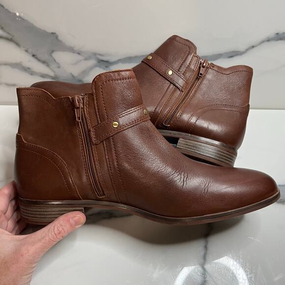 Clarks Collection Wmns Dk Brown Leather Trish Strap Boots Sz 12 Buckle Festival - Picture 5 of 7